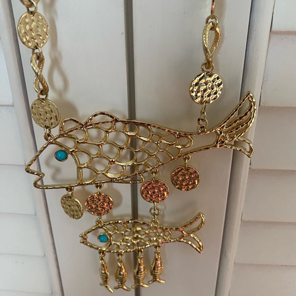 Lilly Pulitzer Gold Fish Necklace with Turquoise Accents